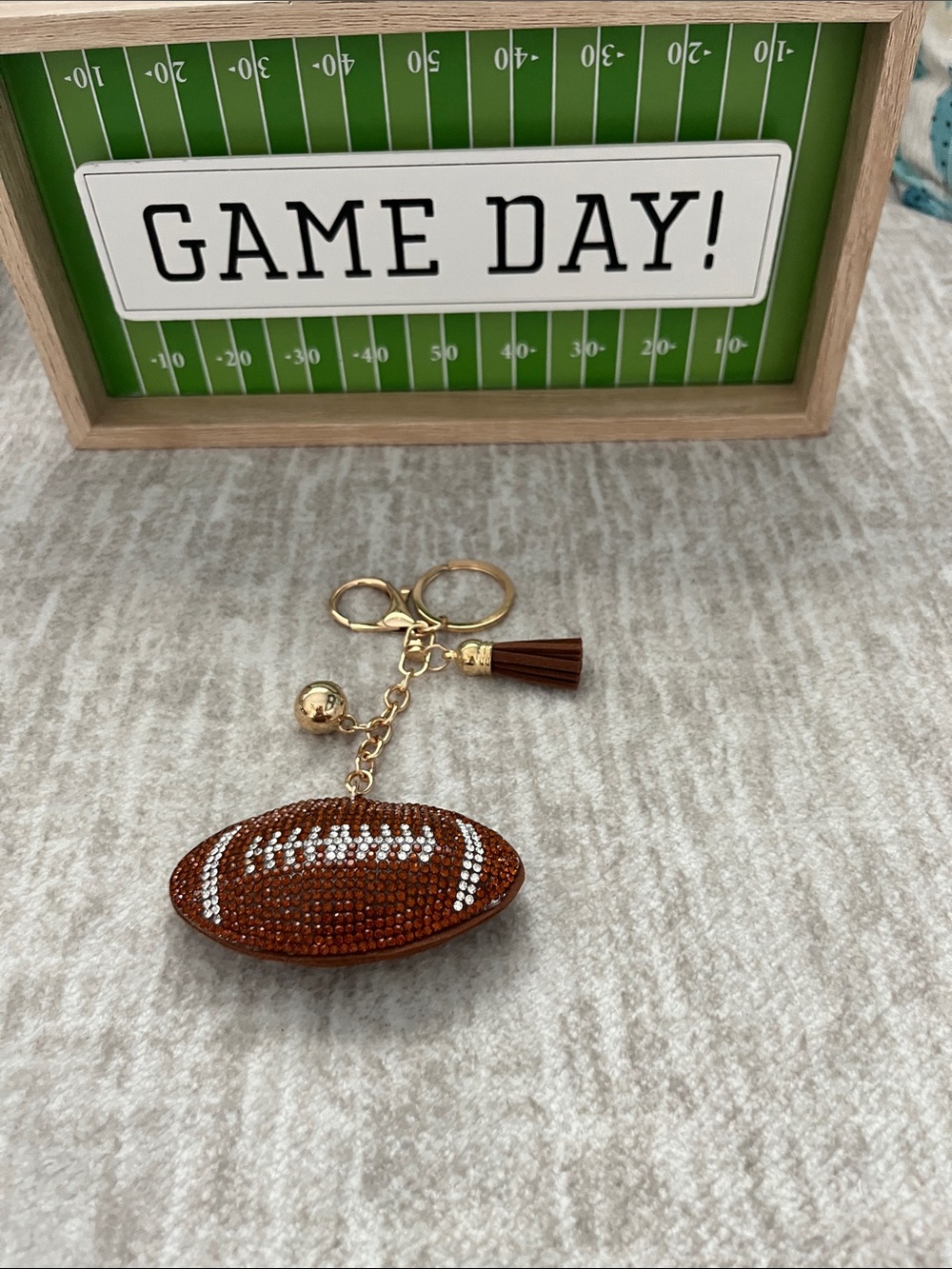 Rhinestone Brown Football Key & Card Holder Charm with Tassel